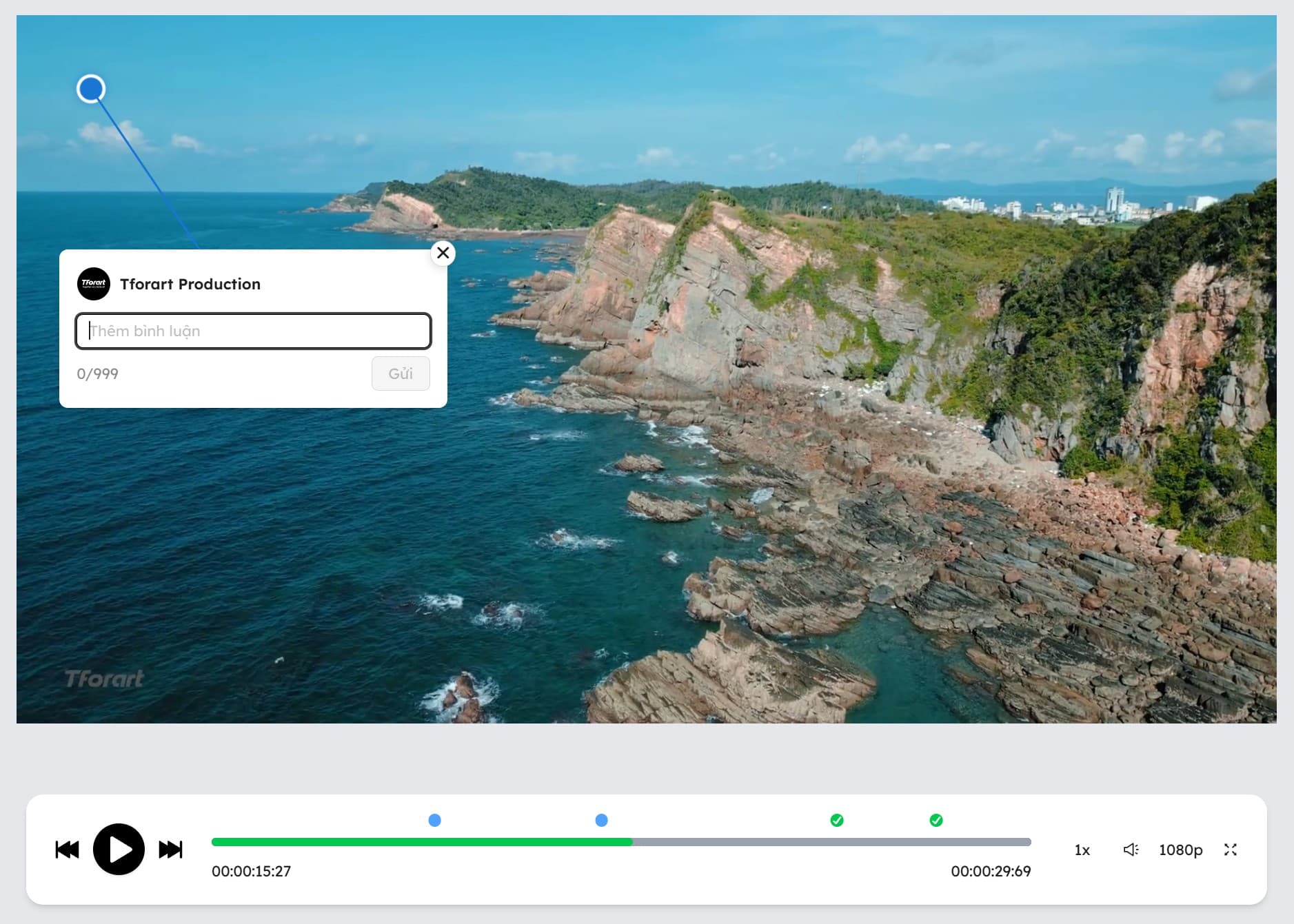 Tforart Review - Giao diện trình xem video & gắn phản hồi trực tiếp